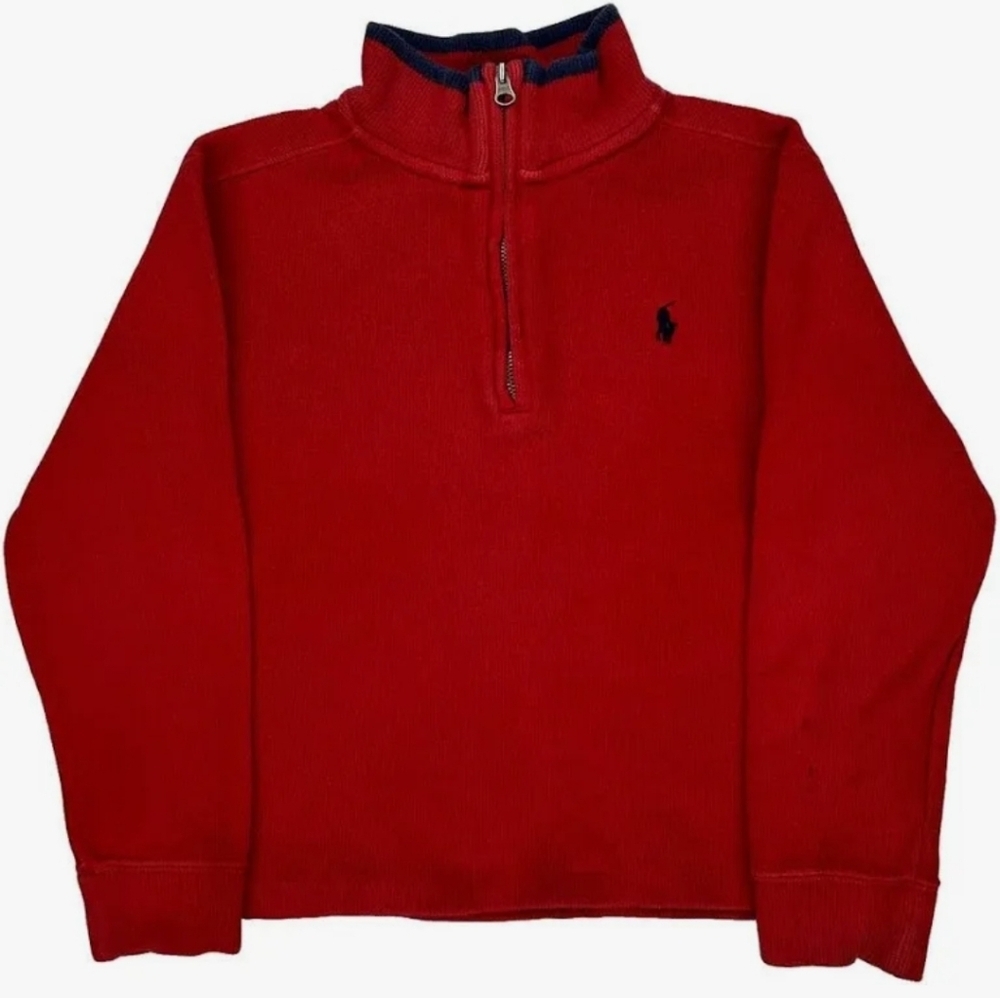 Polo Ralph Lauren Quarter Zip Red Cotton Knitwear Sz 10-12 Big Boys